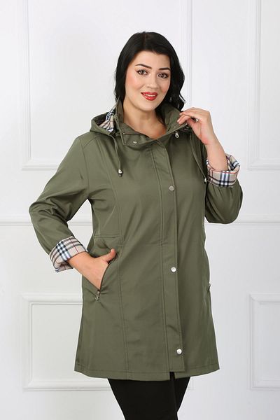 By Alba Collection Γυναικεία καμπαρντίνα Χακί Plus Size