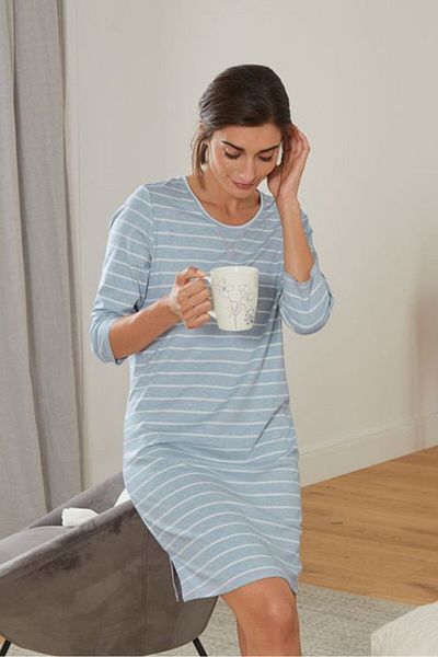 Tchibo Women Stripe Crew Neck Nighgown, Light Blue