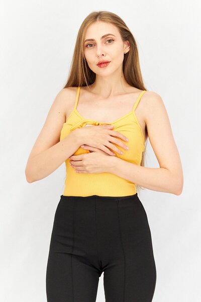 Don't Call Me Jennyfer Kadın Kaburgalı Anahtar Deliği Kolsuz Body، Turuncu