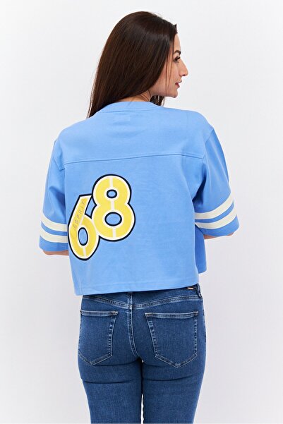 Esprit Women Crew Neck Short Sleeve Embroidered Logo T Shirt, Blue