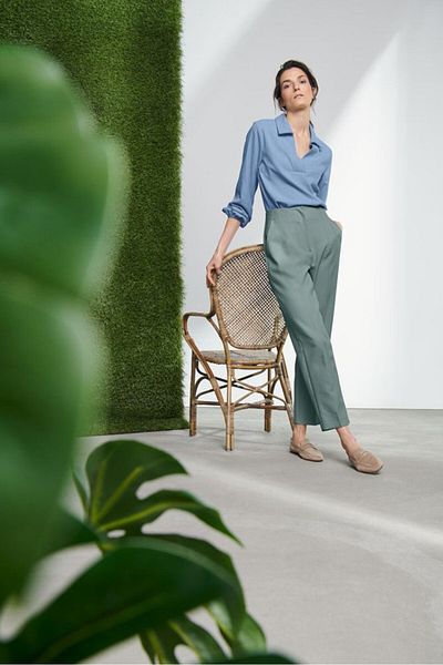 Tchibo Women Regular Leg Plain Pants, Sage