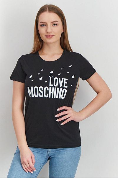 Love Moschino Womens Round Neck Short Sleeves Graphic T-shirt, Black