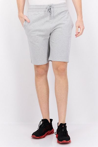 Crosshatch Men Drawstring Brand Logo Basic Shorts, Grey Marl