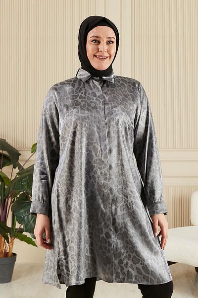 Ferace قميص نسائي طويل مزين بنقشة الفهد مقاس كبير