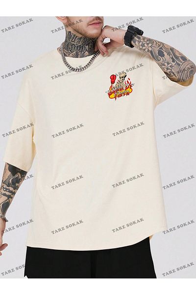 Advantage Ανδρικό μπλουζάκι Grunge Punk Skull και Beige Fire με στάμπα