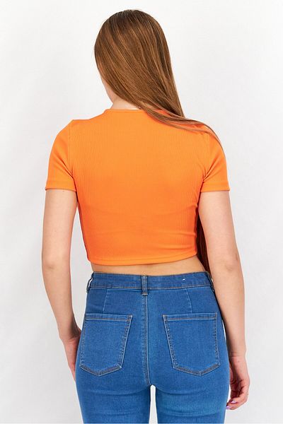 Sinsay Women V Neck Short Sleeve Cut Out Detail Tops, Orange