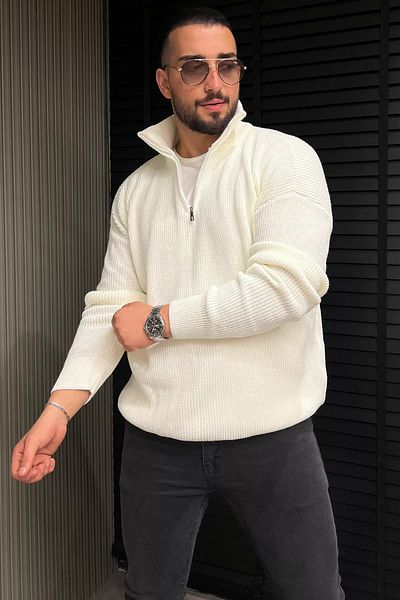 MİSHAR İTALİA Πλεκτό πουλόβερ Stone Ανδρικό γιακά με φερμουάρ