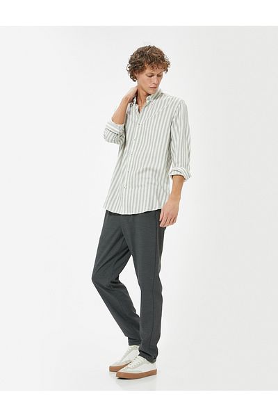 Koton Fabric Trousers Chino Slim Fit Lace-Up Waist Folded Leg Pocket Detail