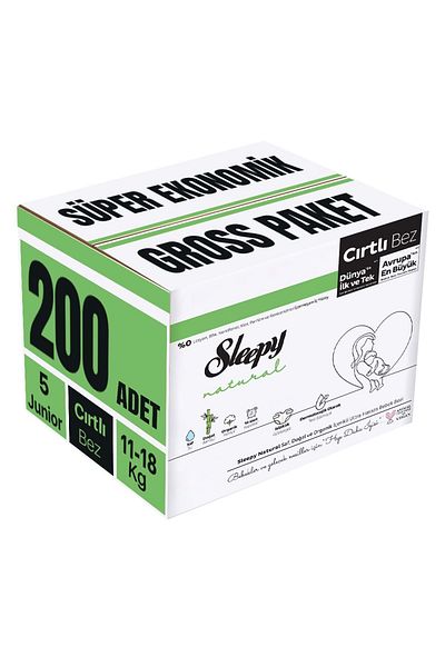 Sleepy Size 5 Natural Baby Diapers - 11-18kg, Junior 200 Pieces, Super Economic Gross Pk