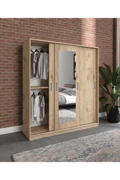 MERLİN MOBİLYA YONCA Lefkas 3 KAPAKLI 2 ÇEKMECELİ AYNALI SÜRGÜLÜ DOLAP