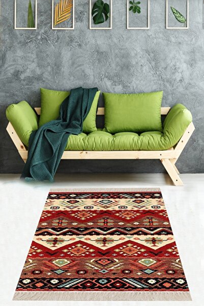 Pelangi Kilim Desenli Etnik Dijital Baskı Yıkanabilir Kaymaz Taban Modern Sal...