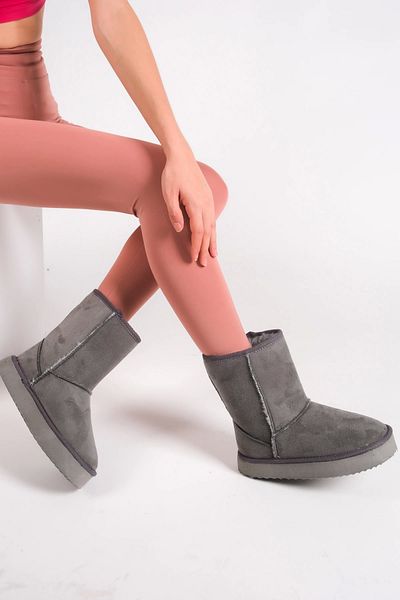 Moda Değirmeni Γκρι σουέντ γυναικείες μπότες Wendy μεσαίου μεγέθους με γούνα στο εσωτερικό
