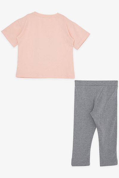 Breeze Girl's Capri Tights Suit Sequined Glitter Text Printed 5-10 Years, Salmon