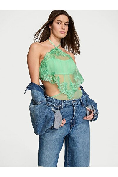 Victoria's Secret Transparan Boho Çiçek İşlemeli Boyundan Bağlamalı Teddy
