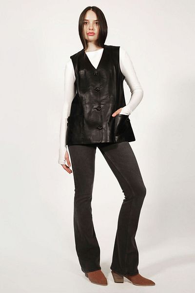 Dericlub Yb2017 Plus Size Real Leather Women's Vest Black
