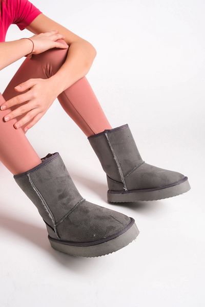 Moda Değirmeni Γκρι σουέντ γυναικείες μπότες Wendy μεσαίου μεγέθους με γούνα στο εσωτερικό