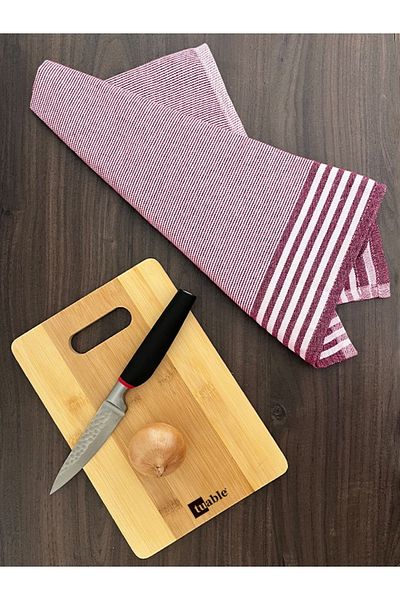 Tuable Zena Claret Red Striped Non-Slip Kitchen Cloth - 47X70Cm, Multi-Purpose Serving Towel