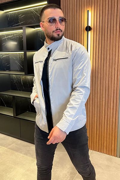 MİSHAR İTALİA Ανδρικό εποχιακό παλτό με φερμουάρ σε σκούρο γκρι