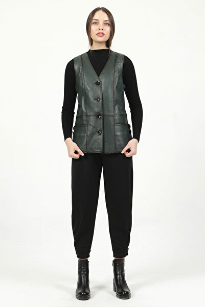 Dericlub Yb2017 Real Leather Women's Vest Green