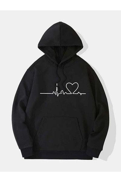 Pink Sky Heartbeat printed unisex hooded sweatshirt