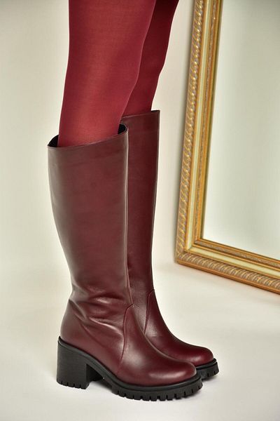 Fox Shoes R 654047703   Burgundy Genuine Leather Thick Heeled Women's Boots