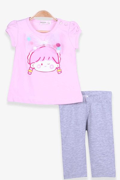 Breeze 1-4 Years Girl's Capri Tights Set - Bow and Pompom, Powder