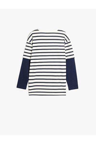 Koton Cotton Long Sleeve Slogan Printed Crew Neck T-Shirt