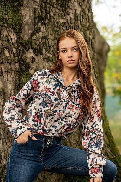 VerdeBlanco Cămașă de relaxare cu mânecă lungă cu imprimeu floral digital