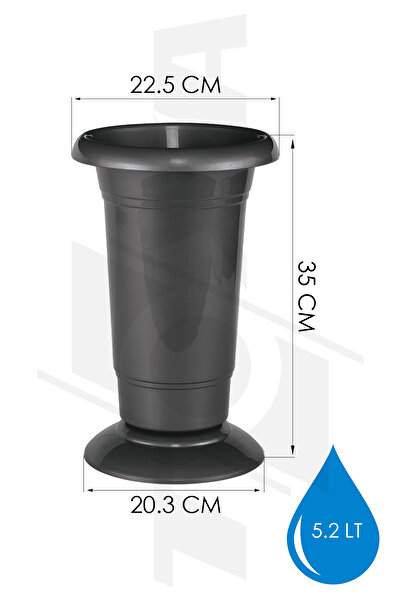 ToXA 5.2 Litre Siyah Kesme Çiçek Vazosu Dekoratif Süs Uzun Tabaklı Plastik Saksı