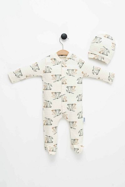 NEU KIDS Elephant and Teddy Bear Baby Cute Printed Sleeping Bag with Hat 2 Pieces 0-3 Months 100% Cotton