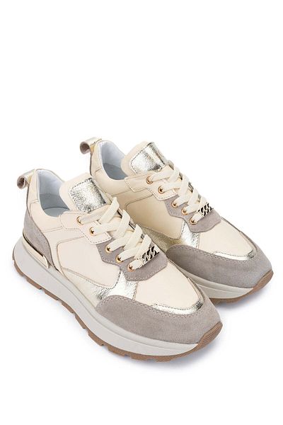 Tamer Tanca Women's Genuine Leather Beige Sneakers & Sports Shoes