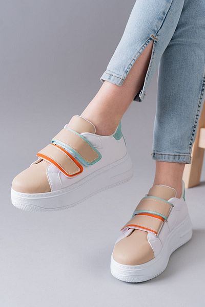 Zerenyus Pantofi sport casual pentru femei Nerolia, bej, verde, cu velcro