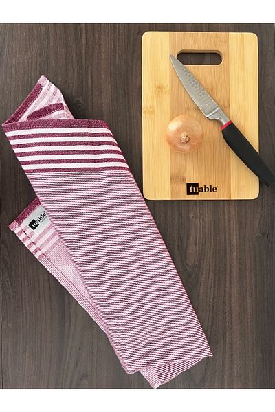 Tuable Zena Claret Red Striped Non-Slip Kitchen Cloth - 47X70Cm, Multi-Purpose Serving Towel