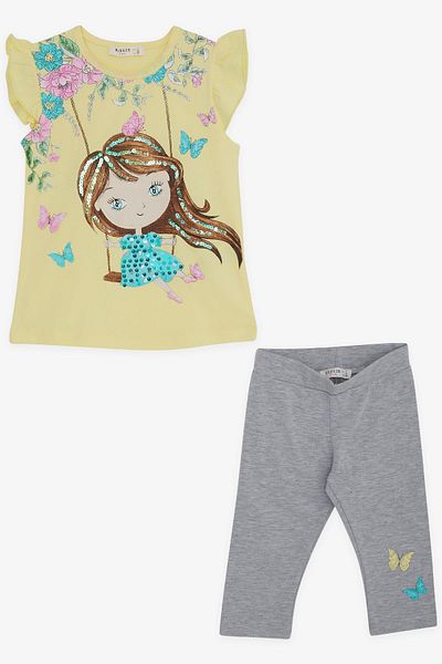 Breeze Girl's Tights Set Rocking Girl Printed 2-6 Years, Yellow