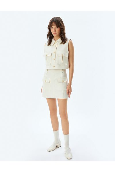 Koton Tweed Mini Skirt A-Line with Flap Pocket Detail