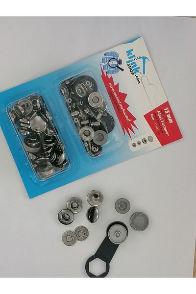 Klinkshop Alpha 15 Pcs Glossy Black Snap Kit- Stainless Brass with Hammer Application Apparatus