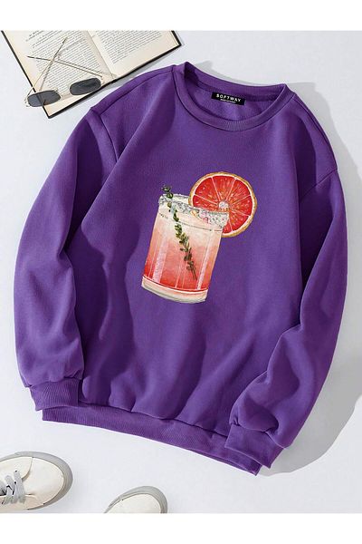 SOFTWAY Unisex Oversize Πορτοκαλί Κοκτέιλ Βασικό Φούτερ – Μωβ