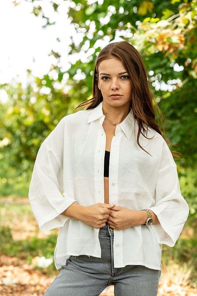 VerdeBlanco Cămașă albă cu mânecă lungă din bumbac 100%.