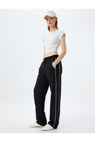 Koton High Waist Lace-Up Sweatpants - Ribbed Pocket Detail