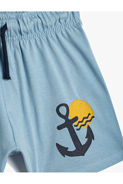 Koton Şort Beli Bağlamalı Yaz Temalı Baskı Detaylı Pamuklu