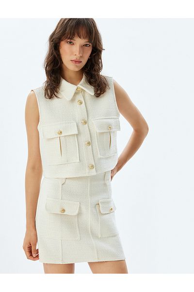 Koton Tweed Mini Skirt A-Line with Flap Pocket Detail