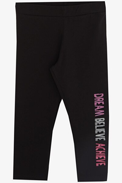 Breeze Girl's Capri Tights Crop Suit, Text Printed, Age 8-12, Neon Pink