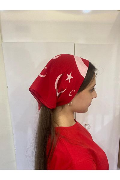 sema aksesuar Red Moon Star Turkish Flag Themed Cotton Fabric Bandana - Scarf - 23 April, 29 October, 19 May