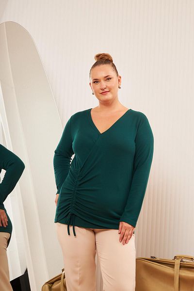 RMG Emerald Large Size V-Neck Knitwear Blouse