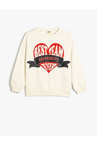Koton Heart Patterned Cotton Raised Sweatshirt