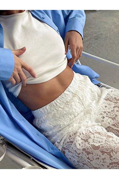 DEEP BEACH Krajkové kalhoty Palazzo