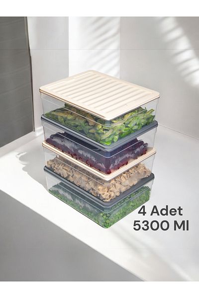 Nesto Home Colorful Set of 4 - Deep 5300 ml Refrigerator, Organizer Freezer and Microwave Storage Container