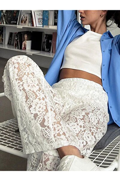 DEEP BEACH Krajkové kalhoty Palazzo