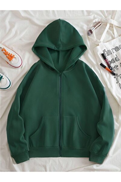 MELADYAN Unisex Hooded Zippered Oversize Sweatshirt