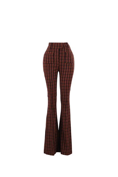 Pilea Karina High Waist Plaid Pattern Flare Leg Pants My